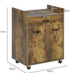 Chariot de service desserte de cuisine à roulettes tiroir placard 2 portes étagère aspect bois vieilli