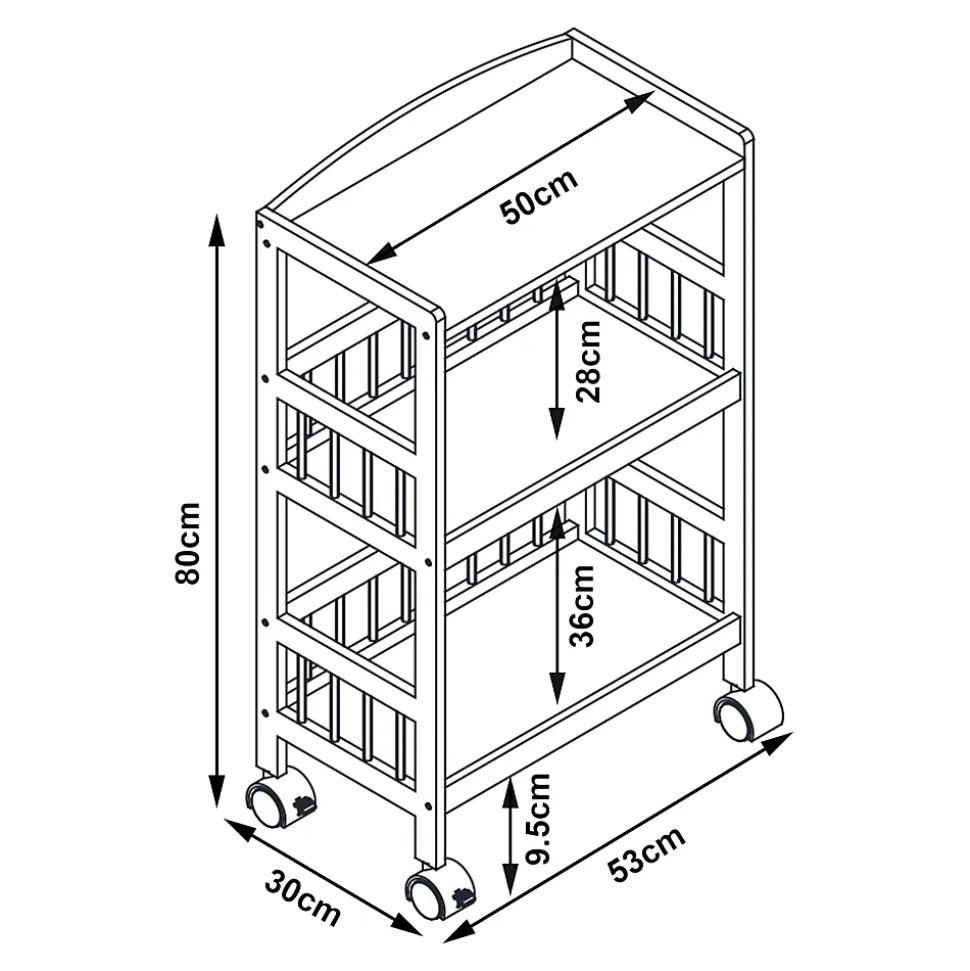 Chariot de service Huddinge bambou 80 x 53 x 30 cm naturel noir en.casa