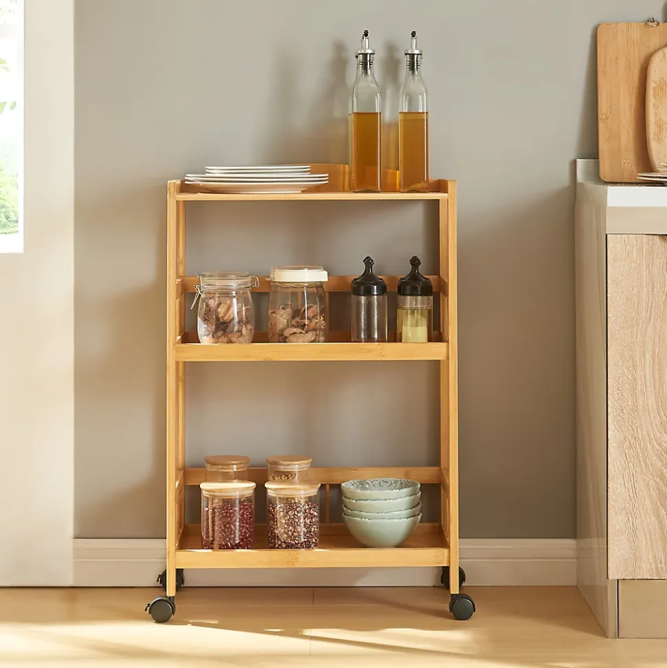 Chariot de service Huddinge bambou 80 x 53 x 30 cm naturel noir en.casa