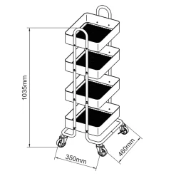 Chariot de service Pyhäntä à 4 paniers acier 104 x 46 x 35 cm jaune en.casa
