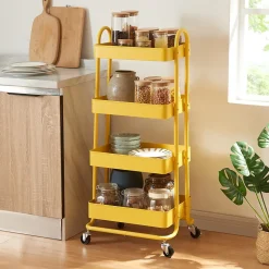 Chariot de service Pyhäntä à 4 paniers acier 104 x 46 x 35 cm jaune en.casa