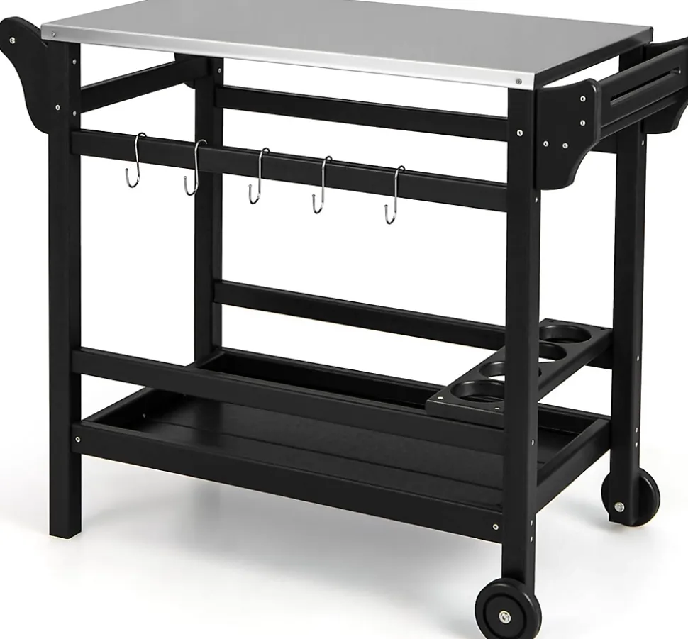 Chariot Extérieur pour Barbecue Desserte Plancha Comptoir Acier Inoxydable