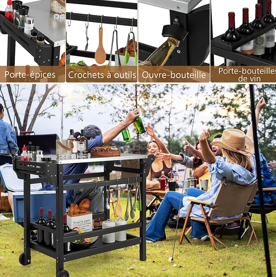 Chariot Extérieur pour Barbecue Desserte Plancha Comptoir Acier Inoxydable