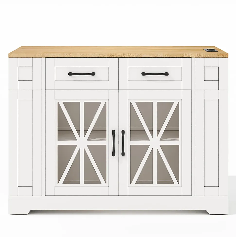 Chariot Îlot Cuisine 120cm Table Rabattable USB AC Verre Roues Blackcolors