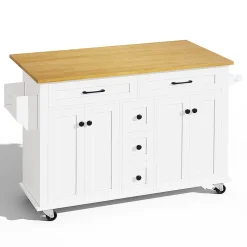 Chariot multifonction 120x65cm, 5 tiroirs/armoires, porte-épices, roulettes, cuisine/salon