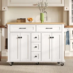 Chariot multifonction 120x65cm, 5 tiroirs/armoires, porte-épices, roulettes, cuisine/salon