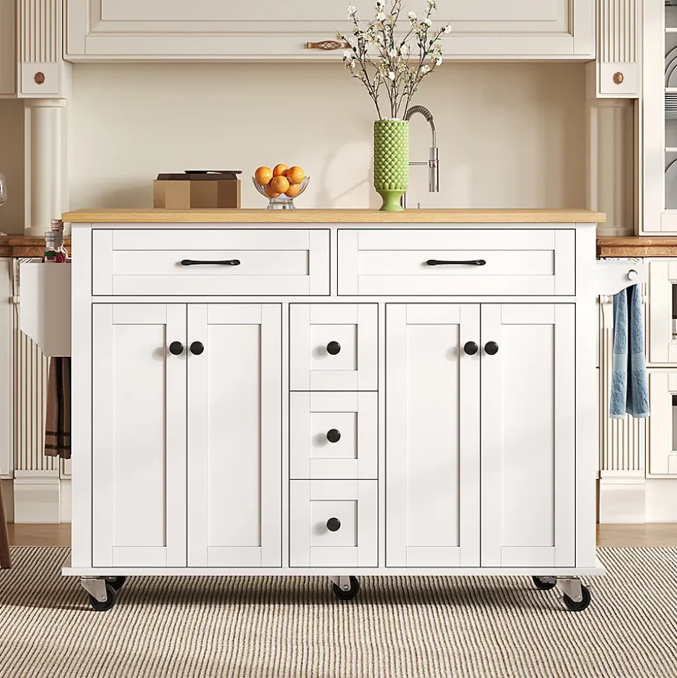 Chariot multifonction 120x65cm, 5 tiroirs/armoires, porte-épices, roulettes, cuisine/salon