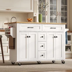 Chariot multifonction 120x65cm, 5 tiroirs/armoires, porte-épices, roulettes, cuisine/salon