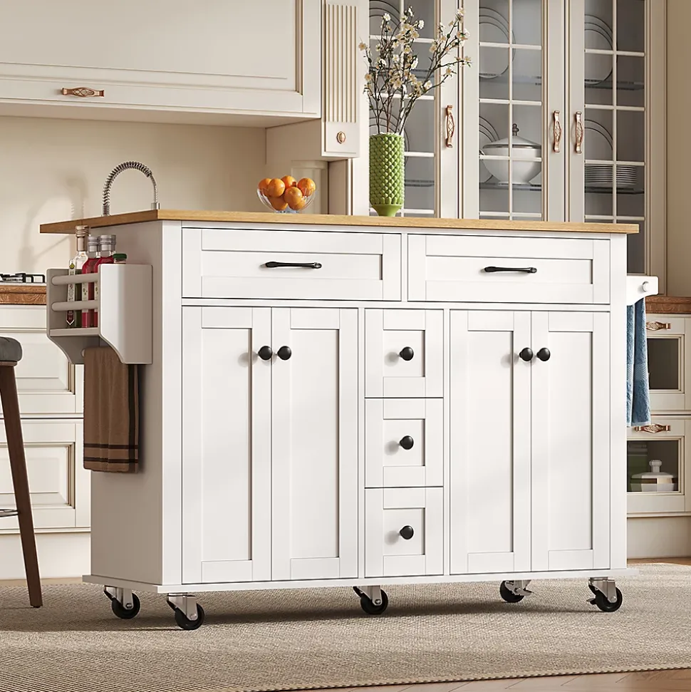 Chariot multifonction 120x65cm, 5 tiroirs/armoires, porte-épices, roulettes, cuisine/salon