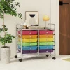 Chariot Rangement avec 12 Tiroirs Amovibles PP,Chariot à roulettes avec Roues Bloquantes et Poignée, 62,5 x 37 x 62,5CM