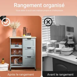 Chariot Service, Desserte Cuisine, Table Roulante, Meuble Rangement, Gris,FKW79-HG SoBuy