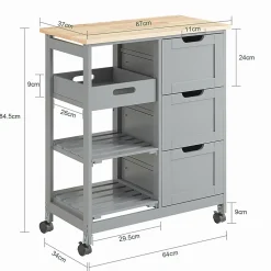 Chariot Service, Desserte Cuisine, Table Roulante, Meuble Rangement, Gris,FKW79-HG SoBuy