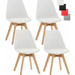 CLP Lot De 4 Chaises De Cuisine Linares Avec Surface En Plastique Et Revêtement En Similicuir I Piètement En Bois De Hêtre - Blanc