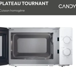 CMW20SMW Micro-ondes Mono CANDY Idea - 20L - MO : 700W - UI mécanique - 5 niveaux de puissance - Blanc