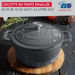 Cocotte 26 cm en fonte émaillée gris classique 4.5 L Elo