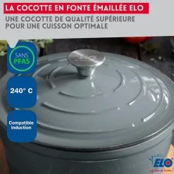 Cocotte 26 cm en fonte émaillée gris classique 4.5 L Elo