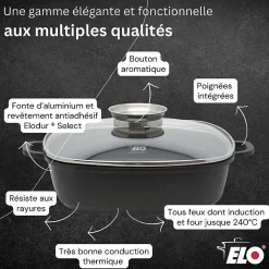 Cocotte 28 x 28 cm en fonte aluminium antiadhésive 3,6 L Elo Alucast