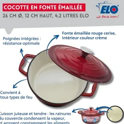 Cocotte en fonte émaillée 26 cm rouge cerise 4.5 L Elo