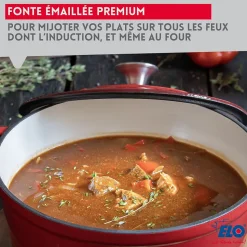 Cocotte en fonte émaillée basse 28 cm rouge cerise 3L Elo