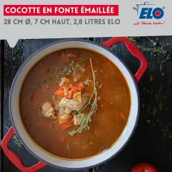 Cocotte en fonte émaillée basse 28 cm rouge cerise 3L Elo