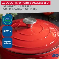 Cocotte en fonte émaillée basse 28 cm rouge cerise 3L Elo