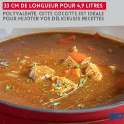 Cocotte ovale en fonte émaillée 33 cm de long rouge cerise 4,9 L Elo