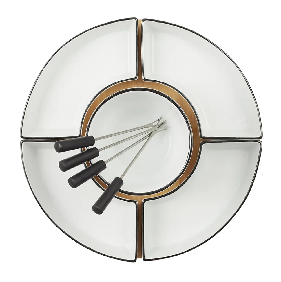 Coffret à Fondue - Cook Concept - Support Bambou - Coupelle X4 - Multicolore - H19 X L30 X P30 Cm