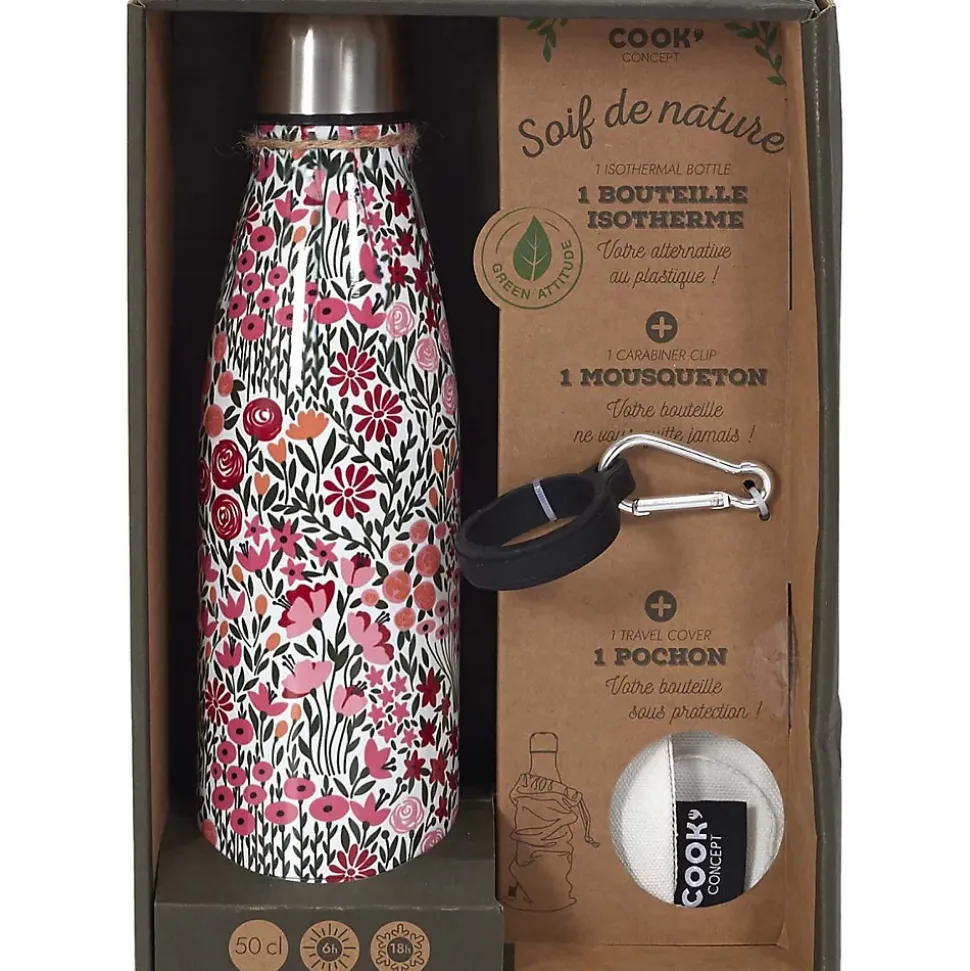 Coffret bouteille isotherme 50 cl avec mousqueton Fleurie