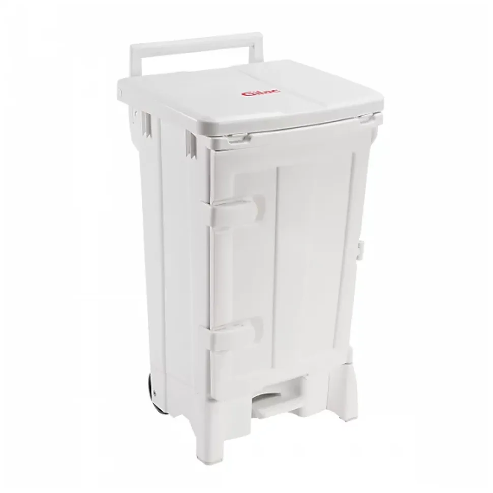 Collecteur à pédale 90 L + porte - couvercle blanc