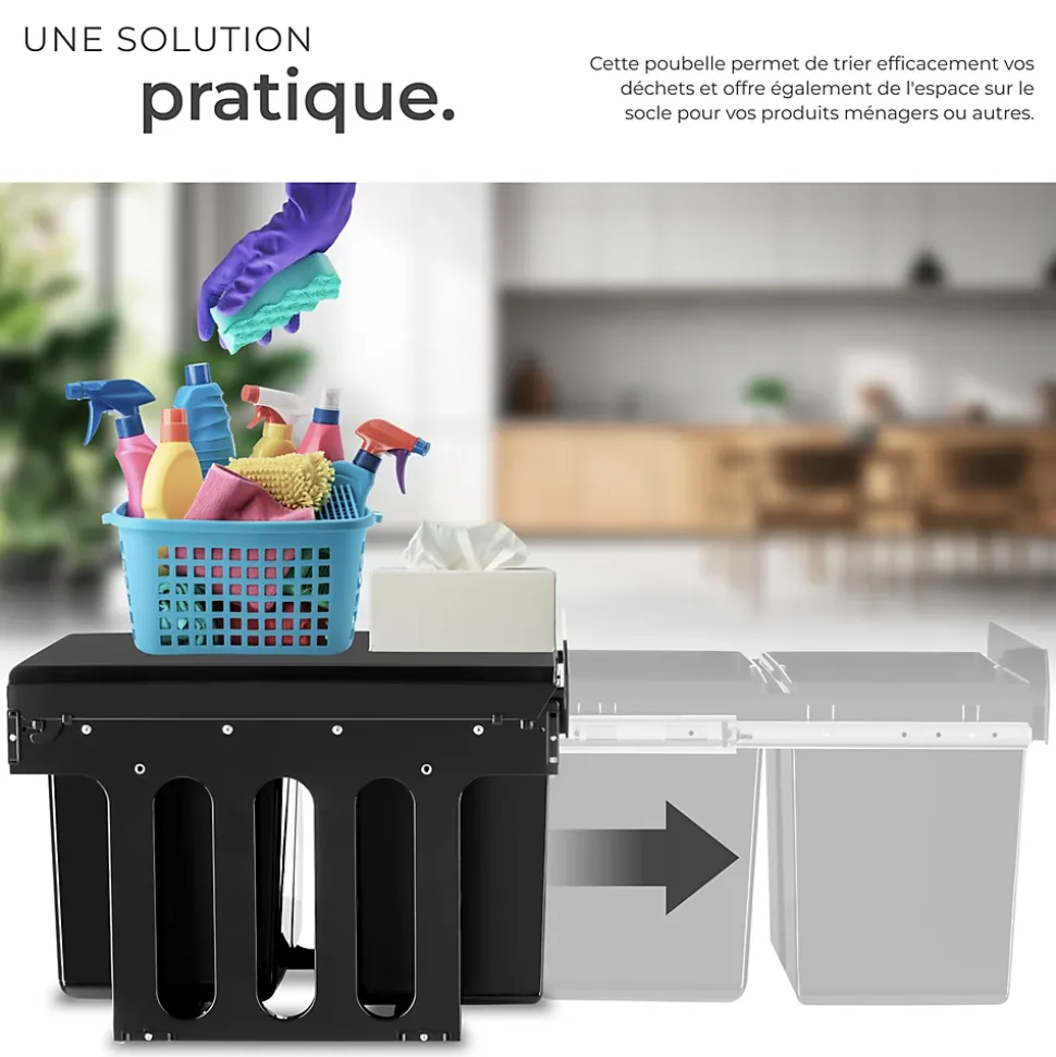 Collecteur de déchets 30 L et 2 compartiments 35 x 48 x 35 cm