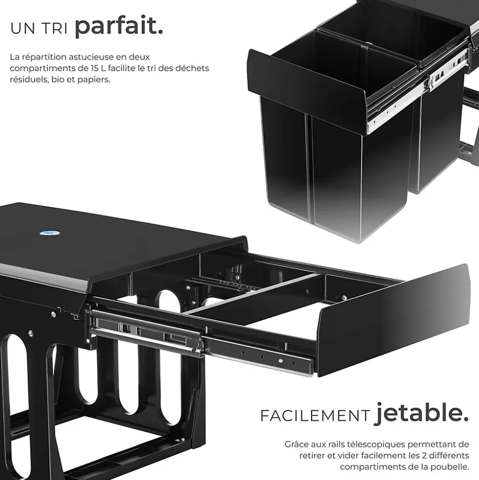 Collecteur de déchets 30 L et 2 compartiments 35 x 48 x 35 cm