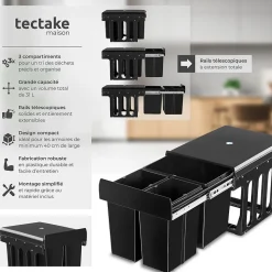 Collecteur de déchets 31 L et 3 compartiments 35 x 48 x 35 cm