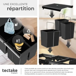 Collecteur de déchets 31 L et 3 compartiments 35 x 48 x 35 cm