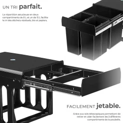 Collecteur de déchets 31 L et 3 compartiments 35 x 48 x 35 cm