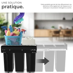 Collecteur de déchets 30L 3 compartiments 26 x 48 x 42 cm