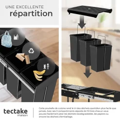 Collecteur de déchets 30L 3 compartiments 26 x 48 x 42 cm