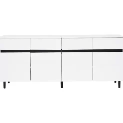 Commode 4 tiroirs + 2 portes, étagères réglables, meuble bas brillant