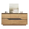 Commode de salon,140x40x76cm,couleur bois+noir, 3 portes, armoire de salle à manger avec séparateurs réglables
