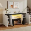 Commode salon 140x40x65 cm, 3 armoires/4 portes, LED, design angulaire, noir/blanc