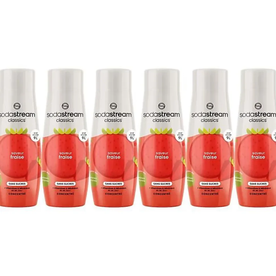 Concentrés SODASTREAM - Lot de 6 concentrés Fraise sans sucres - Jusqu'a 54L de boissons - 440 ml