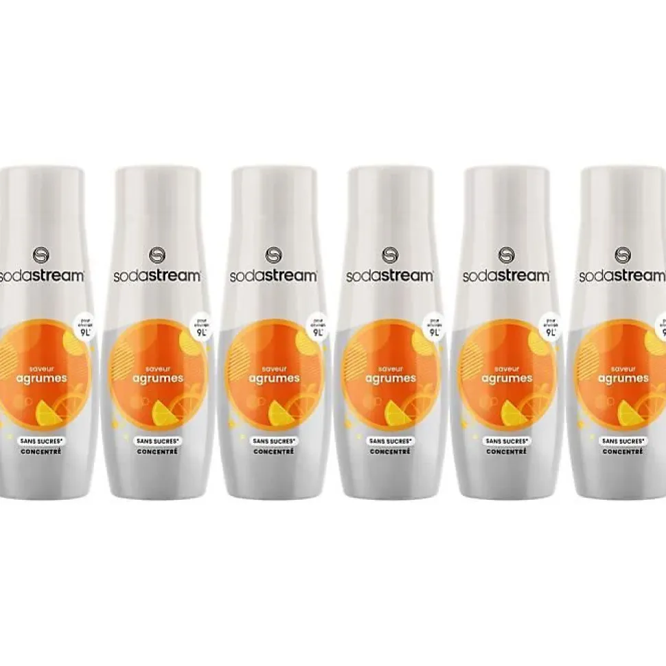 Concentrés SODASTREAM - Lot de 6 concentrés Agrumes sans sucres - Jusqu'a 54L de boissons - 440 ml