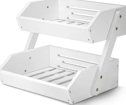 Corbeille à Fruits en Bambou à 2 Niveaux Naturelle