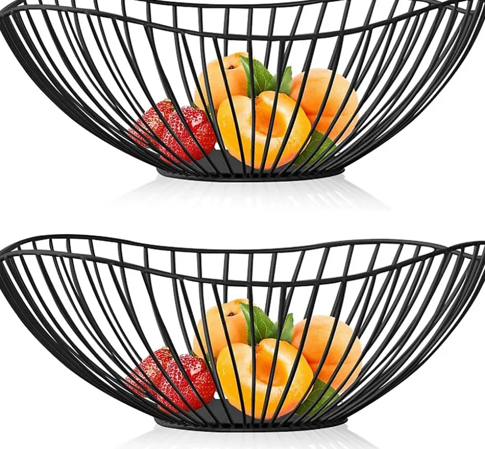 Corbeille à Fruits en Fil Métallique Noir Grande Capacité