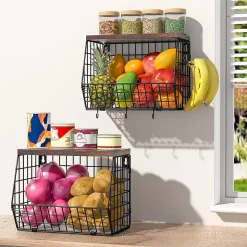 Corbeille à Fruits Murale Empilable avec Couvercle Bois