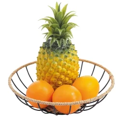 Corbeille à fruits ronde en métal noir et corde