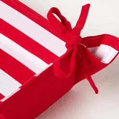 Corbeille à pain carré - tissu uni rouge et rayures réversible - HOMESCAPES