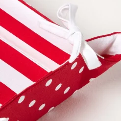 Corbeille à pain carré - tissu rayé rouge et imprimé pois réversible - HOMESCAPES