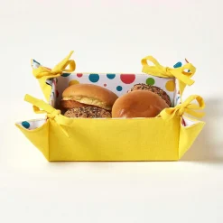 Corbeille à pain carré - tissu pois multicolore et jaune uni réversible - HOMESCAPES