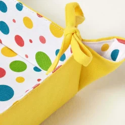 Corbeille à pain carré - tissu pois multicolore et jaune uni réversible - HOMESCAPES