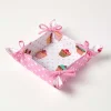 Corbeille à pain carré - tissu pois rose et imprimé cupcakes réversible - HOMESCAPES